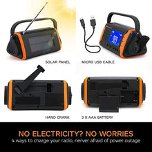 Load image into Gallery viewer, RunningSnail 4000mAh Emergency NOAA Weather Alert Radio, Hand Crank Solar Radio With Battery Operated, LCD Display, AUX Music Play, Flashlight, SOS Alarm, Emergency Phone Charger for Outdoor Emergency
