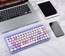 Load image into Gallery viewer, UBOTIE Portable Bluetooth Colorful Computer Keyboards, Wireless Mini Compact Retro Typewriter Flexible 84Keys Design Keyboard (Purple-Colorful)

