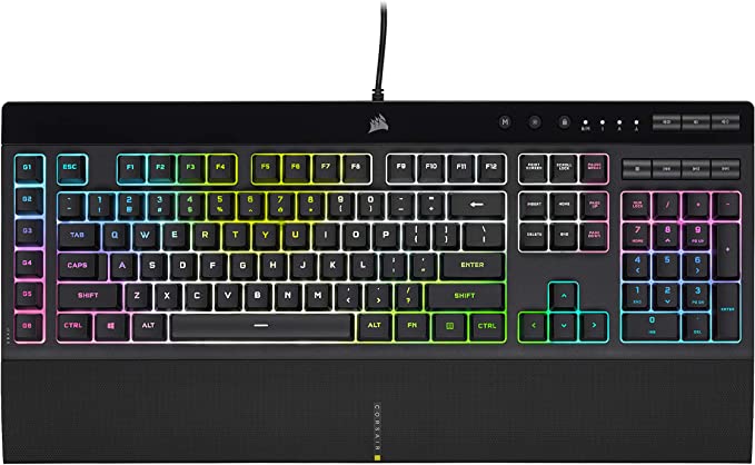 Corsair K55 RGB PRO XT - Dynamic Per-Key RGB Backlighting - Six Macro Keys with Elgato Stream Deck Software Integration - IP42 Dust and Spill-Resistant - Detachable Palm Rest - Media and Volume Keys