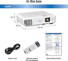 Load image into Gallery viewer, Epson VS260 3-Chip 3LCD XGA Projector, 3,300 Lumens Color Brightness, 3,300 Lumens White Brightness, HDMI, Built-in Speaker, 15,000:1 Contrast Ratio
