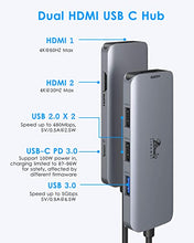 Load image into Gallery viewer, USB C Hub Dual HDMI, USB C to Dual Monitors Adapter to Dual 4K HDMI, 3 USB, PD Charging Port, USB C Docking Station Dual Monitor for Dell XPS 13/15, Lenovo Yoga, HP x360 /Elitebook, etc
