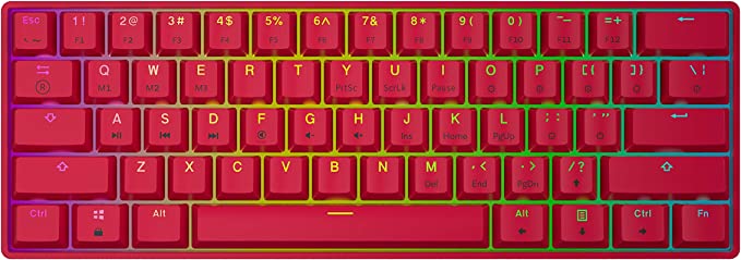 GK61 Mechanical Gaming Keyboard - 61 Keys Multi Color RGB Illuminated LED Backlit Wired Programmable for PC/Mac Gamer (Gateron Optical Black, Red)