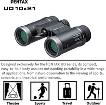 Load image into Gallery viewer, PENTAX Binoculars UD 10x21- Black. 10x magnification with roof prism. Bright and clear viewing, lightweight with Multi-coating to acheive excellent image performance. For concerts, sports and safari
