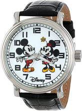 Load image into Gallery viewer, Disney Men&#39;s W001012 Vintage Mickey and Minnie Mouse Black Leather Strap Watch
