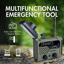 Load image into Gallery viewer, Tenergy Multifunctional Hand Crank Weather Radio with LED Flashlights, SOS Alarm, Cell Phone Charger, AM/FM/NOAA Radio Frequencies, Ideal for Emergencies
