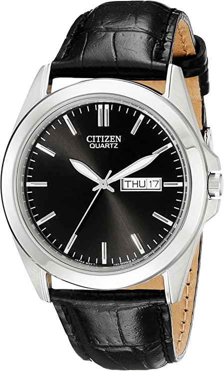 Citizen Quartz Mens Watch, Stainless Steel with Leather strap, Casual, Black (Model: BF0580-06E)