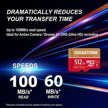 Load image into Gallery viewer, [5-Yrs Free Data Recovery] Gigastone 512GB Micro SD Card, 4K Game Pro, MicroSDXC Memory Card for Nintendo-Switch, GoPro, Action Camera, DJI, UHD Video, R/W up to 100/60 MB/s, UHS-I U3 A2 V30 C10
