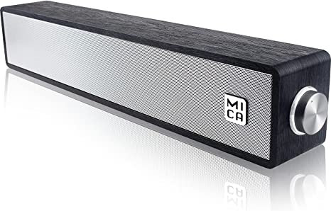 MICA Computer Speakers, Bluetooth 5.0 Wireless Computer Sound Bar, Wooden Mini Soundbar, USB Powered PC Speakers for Computer Laptop Smartphone Tablet, Aux Connection, Black (M30T)