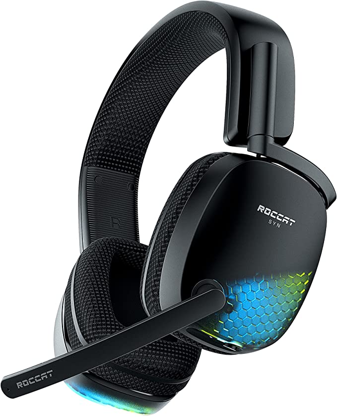 ROCCAT Syn Pro Air Wireless PC Gaming Headset, Lightweight, 3D Audio Surround Sound, Noise Cancelling Microphone, RGB AIMO Lighting, All-Day Battery Life, Computer Gamer Headphones, Black