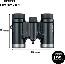 Load image into Gallery viewer, PENTAX Binoculars UD 10x21- Black. 10x magnification with roof prism. Bright and clear viewing, lightweight with Multi-coating to acheive excellent image performance. For concerts, sports and safari
