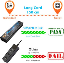 Load image into Gallery viewer, SmartDelux Powered USB Hub - 13-Port USB 3.0 Hub with 10 USB 3.0 Ports, 3 Smart Charging Ports, Power Adapter, Long Cord, LEDs - Black Aluminum
