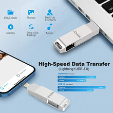 Load image into Gallery viewer, iOS MFi Certified iDiskk 256GB Flash Drive Photo Stick Mobile for iPhone (13/12/12 pro/12 pro max/11/11 Pro/XR/X) Memory Stick iPad External Photo Storage for MacBook/Laptops/ PC Photo Stick
