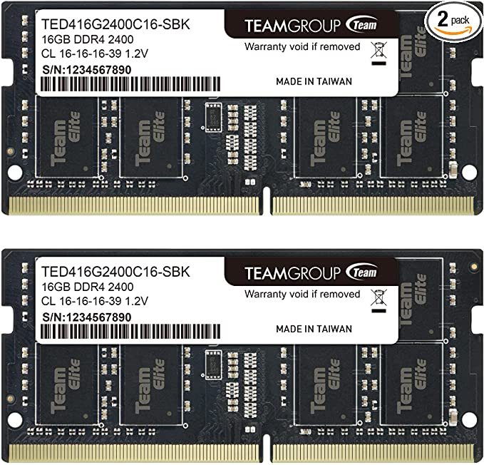 TEAMGROUP Elite DDR4 32GB Kit (2 x 16GB) 2400MHz PC4-19200 CL16 Unbuffered Non-ECC 1.2V SODIMM 260-Pin Laptop Notebook PC Computer Memory Module Ram Upgrade - TED432G2400C16DC-S01