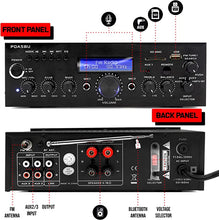 Load image into Gallery viewer, Pyle PDA5BU.0 200W Audio Stereo Receiver-Wireless Bluetooth Power Amplifier Home Entertainment System w/AUX in, USB Port, 2 Karaoke Microphone Input, Remote , Black
