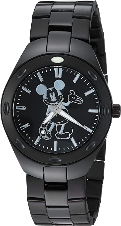 Disney Men's Mickey Mouse Analog-Quartz Watch with Stainless-Steel Strap, Black, 20 (Model: WDS000627)