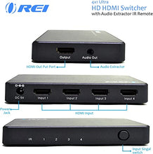 Load image into Gallery viewer, Orei Ultra HD HDMI 4 x 1 Switcher 18G Audio Extractor IR Remote - Supports Upto 4K @ 60Hz - (4 Input, 1 Output) Switch, Hub, Port for Cable, HD TV, Laptop, MacBook &amp; More (UHD-401)
