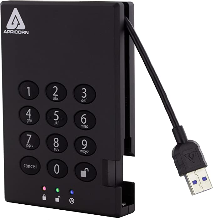 Apricorn 500GB Aegis Padlock USB 3.0 256-bit AES XTS Hardware Encrypted Portable External Hard Drive (A25-3PL256-500)