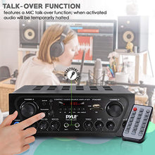Load image into Gallery viewer, Pyle Upgraded Karaoke Bluetooth Channel Home Audio Sound Power Amplifier w/AUX-in, USB, 2 Microphone Input w/Echo, Talkover for PA, Black (PTA24BT)
