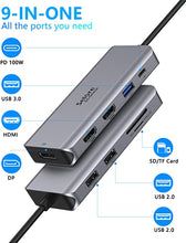 Load image into Gallery viewer, USB C Docking Station Dual Monitor, 9 in 1 USB C Triple Display Docking Station to Dual HDMI Adapter Displayport SD TF Card Reader 2USB 2.0, 1 USB 3.0, 100W PD for USB C Thunderbolt 3 Laptops
