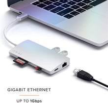 Load image into Gallery viewer, Satechi Aluminum Multi-Port Adapter V2-4K HDMI (60Hz), Gigabit Ethernet, USB-C Pass-Through, SD/Micro Card Readers, USB 3.0 - Compatible with 2020 MacBook Pro, 2020 MacBook Air (Silver)
