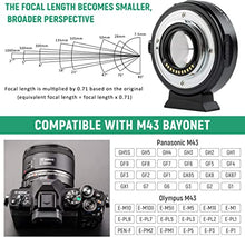 Load image into Gallery viewer, VILTROX EF-M2 II Auto Focus 0.71x Reducer Speed Booster Lens Adapter for Canon EF Mount Lens to Micro Four Thirds M4/3 Camera Panasonic GH4 GH5 GH5S GF6 GX85 GX7 Olympus E-M5 E-M10 E-PL5…
