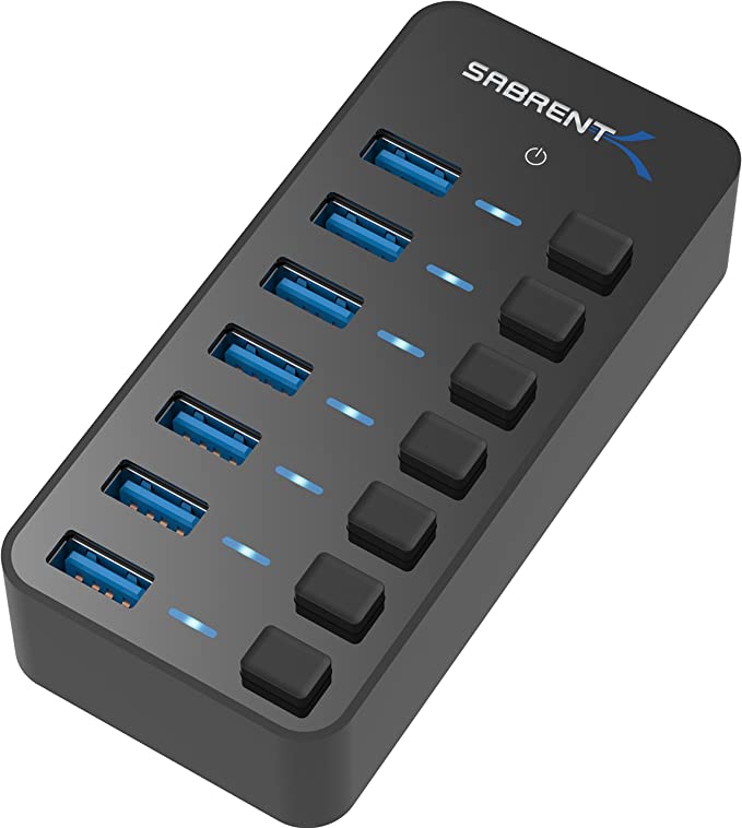 Sabrent 36W 7-Port USB 3.0 Hub with Individual Power Switches and LEDs Includes 36W 12V/3A Power Adapter (HB-BUP7)