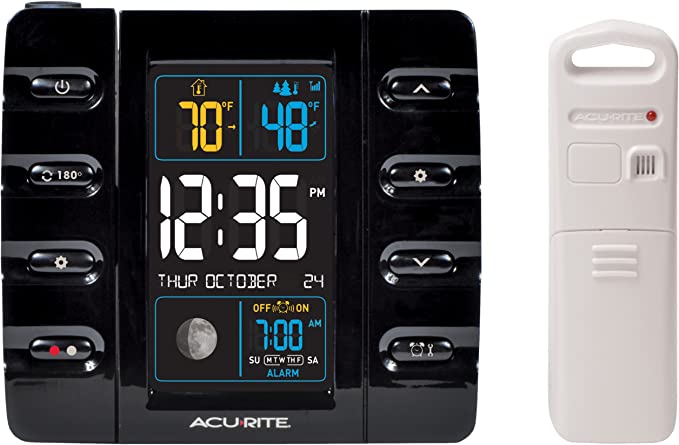 AcuRite 13020 Intelli-Time Projection Alarm Clock with Temperature and USB Charging , Black