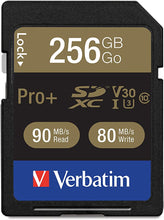 Load image into Gallery viewer, Verbatim 256GB Pro Plus 600X SDXC Memory Card, UHS-I V30 U3 Class 10
