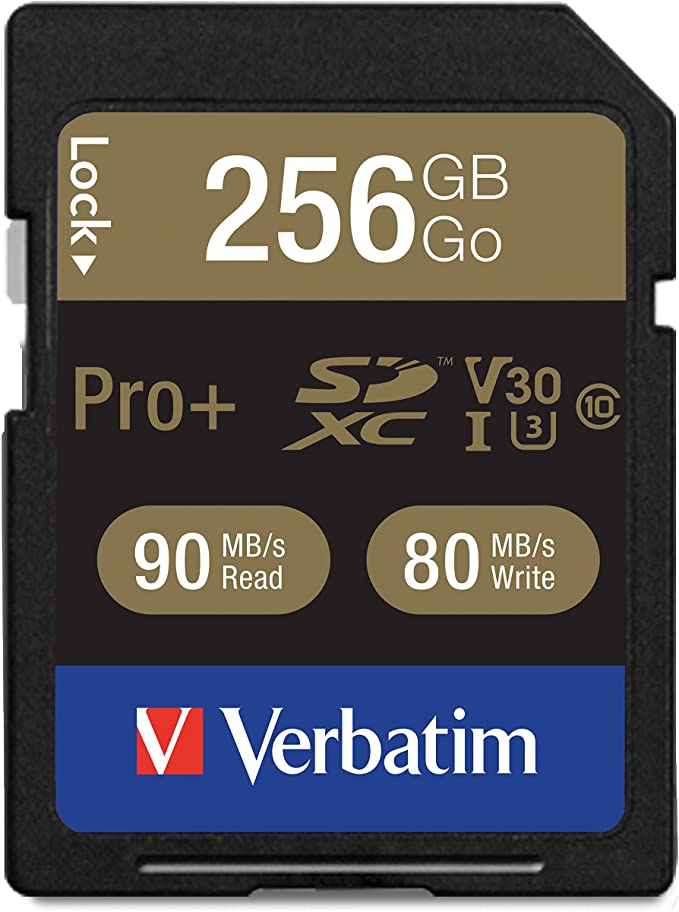 Verbatim 256GB Pro Plus 600X SDXC Memory Card, UHS-I V30 U3 Class 10