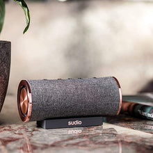 Load image into Gallery viewer, Sudio Femtio Wireless Speakers - Portable, IPX6 Water Protection, Dual Play, Microphone, 14h Play Time, Compatible with Android and iOS (Anthracite/Copper)
