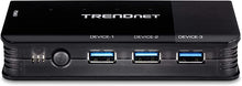 Load image into Gallery viewer, TRENDnet 4-Port USB 3.1 Sharing Switch, TK-U404, 4 x USB 3.1 for Computers, 4 x USB 3.1 for Devices, Flash Drive Sharing, Scanners, Printers, Mouse, Keyboard, Windows &amp; Mac Compatible
