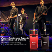 Load image into Gallery viewer, LEKATO Wireless Guitar System 2.4GHz Guitar Wireless Transmitter Receiver with 6 Channels, Stereo and Mono 1/4” &amp; 1/8” 2 in 1 Plugs Built-in Rechargeable Lithium Battery for Audio Electric Guitar Bass
