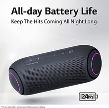 Load image into Gallery viewer, LG XBOOM Go Speaker PL7 Portable Wireless Bluetooth , Dual Action Bass, Sound by Meridian, Water-Resistant, Sound Boost EQ, 24 Hour Battery Life, LED lighting - Black
