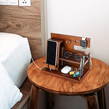 Load image into Gallery viewer, awofer Wood Phone Docking Station Nightstand Organizer for Men - Key Holder Wallet Stand iWatch Organizer Ring Hanging - Gadgets Gifts for Husband Boyfriend Dad Son Birthday Anniversary Fathers Day
