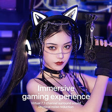 Load image into Gallery viewer, YOWU RGB Cat Ear Headphone 3G Wireless Bluetooth 5.0 Foldable Gaming Headset with 7.1 Surround Sound, Built-in Mic &amp; Customizable Lighting and Effect via APP, Type-C Charging Audio Cable-Black
