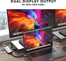 Load image into Gallery viewer, MacBook Pro Docking Station, HyperDrive 10-in-2 USB C Dock, Dual Monitor HDMI 4K@60Hz, 60W USBC Power Delivery, Gigabit Ethernet, Dual USB-C Hub Adapter for M1 MacBook Pro Air, Chromebook, Gray
