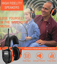 Load image into Gallery viewer, PROHEAR 033 Upgraded Bluetooth FM/AM Radio Hearing Protection Headphones with Rechargeable Battery, 25dB NRR Safety Noise Reduction Earmuffs, 48H Playtime for Mowing, Work Shops, Snowblowing - Orange
