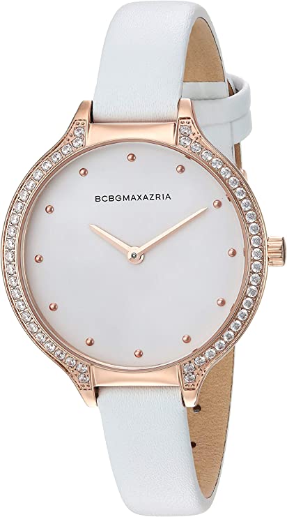 BCBGMAXAZRIA Women's Stainless Steel Japanese-Quartz Watch with Leather Strap, White, 10.7 (Model: BG50678008)