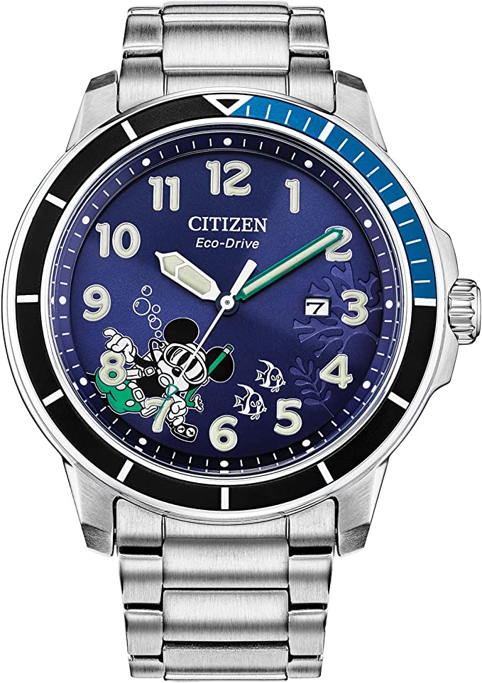 Citizen Eco-Drive Disney Quartz Mens Watch, Stainless Steel, Mickey Mouse, Silver-Tone (Model: AW1529-81W)