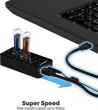 Load image into Gallery viewer, Sabrent 36W 7-Port USB 3.0 Hub with Individual Power Switches and LEDs Includes 36W 12V/3A Power Adapter (HB-BUP7)
