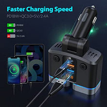 Load image into Gallery viewer, Nulaxy 150W Cigarette Lighter Adapter, 2 Sockets Cigarette Lighter Splitter, USB C/QC3.0/USB2.4A Fast Car Charger,Car Charger Adapter Separate Switches, 15A Replaceable Fuse for Ipad/Phone/GPS
