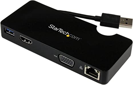 StarTech.com USB 3.0 to HDMI or VGA Adapter Dock - USB 3.0 Mini Docking Station w/ USB, GbE Ports - Portable Universal Laptop Travel Hub (USB3SMDOCKHV) , Black