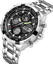 Load image into Gallery viewer, GOLDEN HOUR Luxury Stainless Steel Analog Digital Watches for Men Male Outdoor Sport Waterproof Big Heavy Wristwatch
