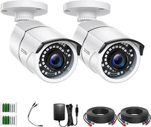 Load image into Gallery viewer, ZOSI 2 Pack 2MP 1080p HD-TVI Home Security Camera Outdoor Indoor 1920TVL,36PCS LEDs,120ft Night Vision, 105°View Angle, Weatherproof Surveillance CCTV Bullet Camera (White Color)
