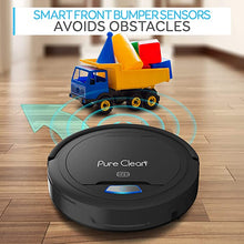 Load image into Gallery viewer, Pure Clean Robot Vacuum Cleaner - Upgraded Lithium Battery 90 Min Run Time - Automatic Bot Self Detects Stairs Pet Hair Allergies Friendly Robotic Home Cleaning for Carpet Hardwood Floor - PUCRC26B V2
