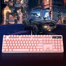 Load image into Gallery viewer, Pink Mechanical Gaming Keyboard and Mouse Combo Blue Switch 104 Keys White Backlit Keyboards, 7 Button Mouse Wired for Windows, Computer, Desktop, PC, Notebook, Laptop(Pink)
