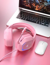 Load image into Gallery viewer, ZIUMIER Z30 Pink Gaming Headset for PS4, PS5, Xbox One, PC, Wired Over-Ear Headphone with Noise Canceling Microphone, LED Flowing RGB Light, 7.1 Surround Sound,Comfortable Earmuffs
