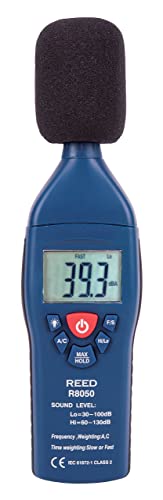 REED Instruments R8050 Sound Level Meter, Type 2, 30-100 and 60-130dB, +/-1.4 dB Accuracy