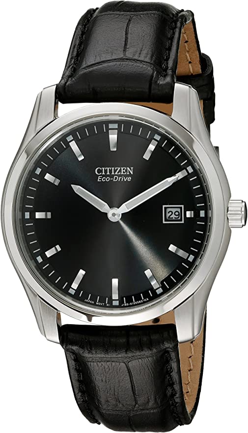 Citizen Eco-Drive Corso Quartz Mens Watch, Stainless Steel with Leather strap, Classic, Black (Model: AU1040-08E)