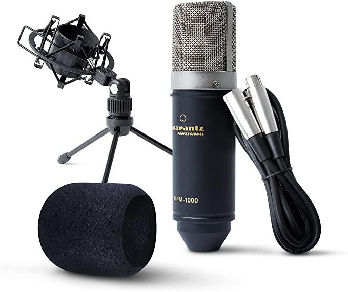 Marantz Pro MPM1000 - Studio Recording Condenser Microphone with Shockmount, Desktop Stand and Cable û Perfect for Podcasting and Voiceover Projects, MPM-1000 XLR Mic